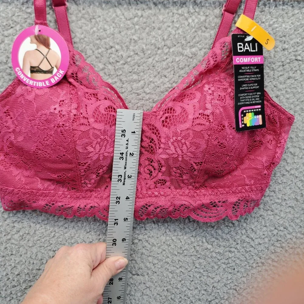 NEW BALI Lace Desire Wireless Bra DF6591 in Berry Magenta Pink Small - Picture 4 of 9